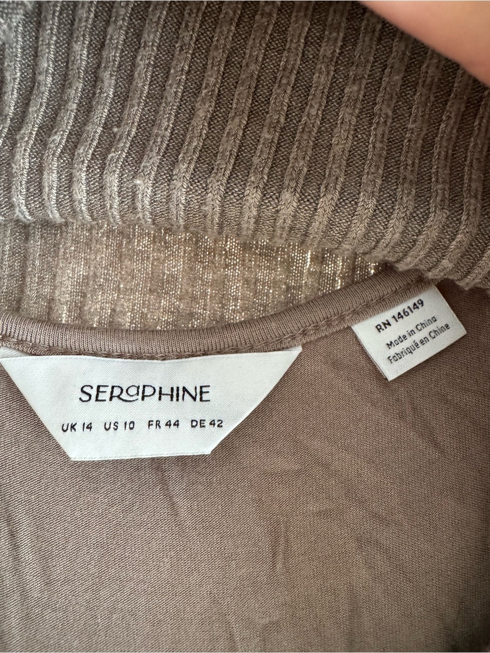Seraphine maternity Ribbed Long-Sleeve Turtleneck Midi Dress in Taupe - Picture 4 of 5